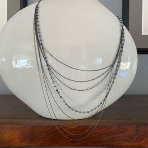 Marlyn Schiff Necklace Long, Multiple Strand Silver Blue/Gray Beads